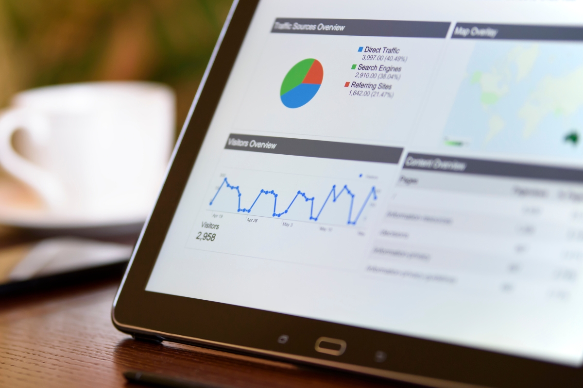 strategy for marketing image showing an ipad with google analytics data on it